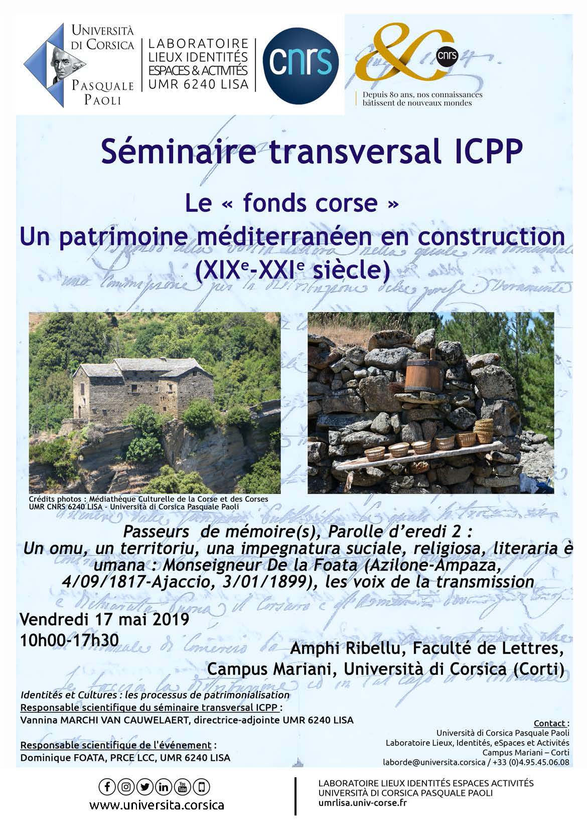Séminaire transversal ICPP – « Le « fonds corse » Un patrimoine méditerranéen en construction (XIXè – XXIè siècle) »