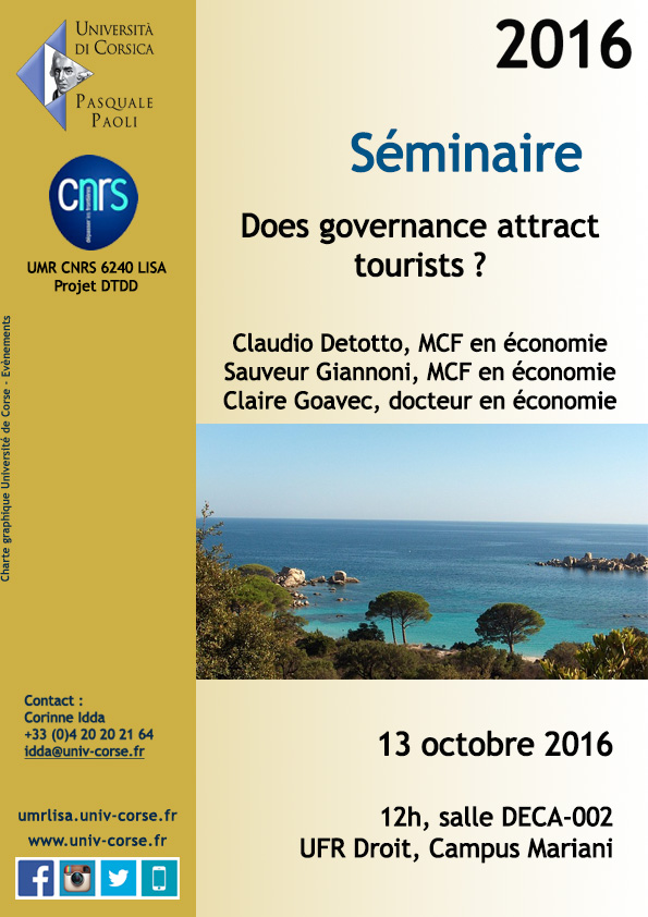 Séminaire « Does governance attract tourists ? »