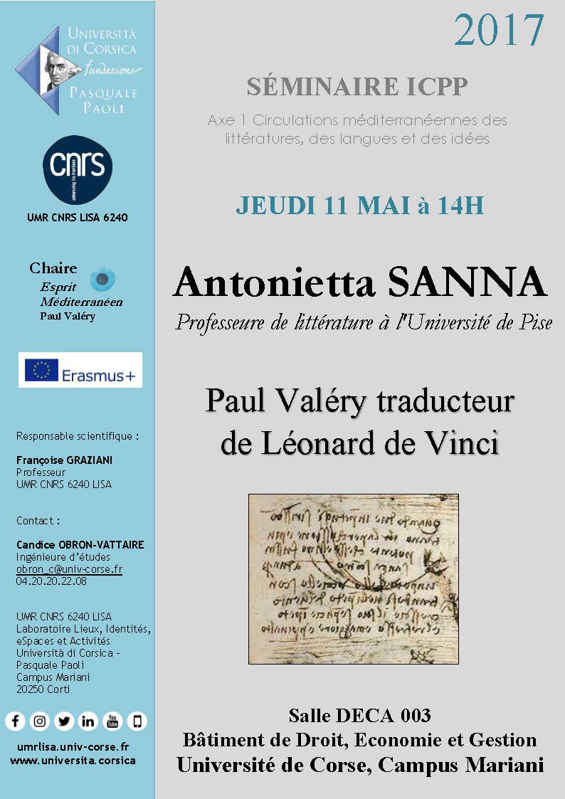 Séminaire « Paul Valery, traducteur de Léonard de Vinci »