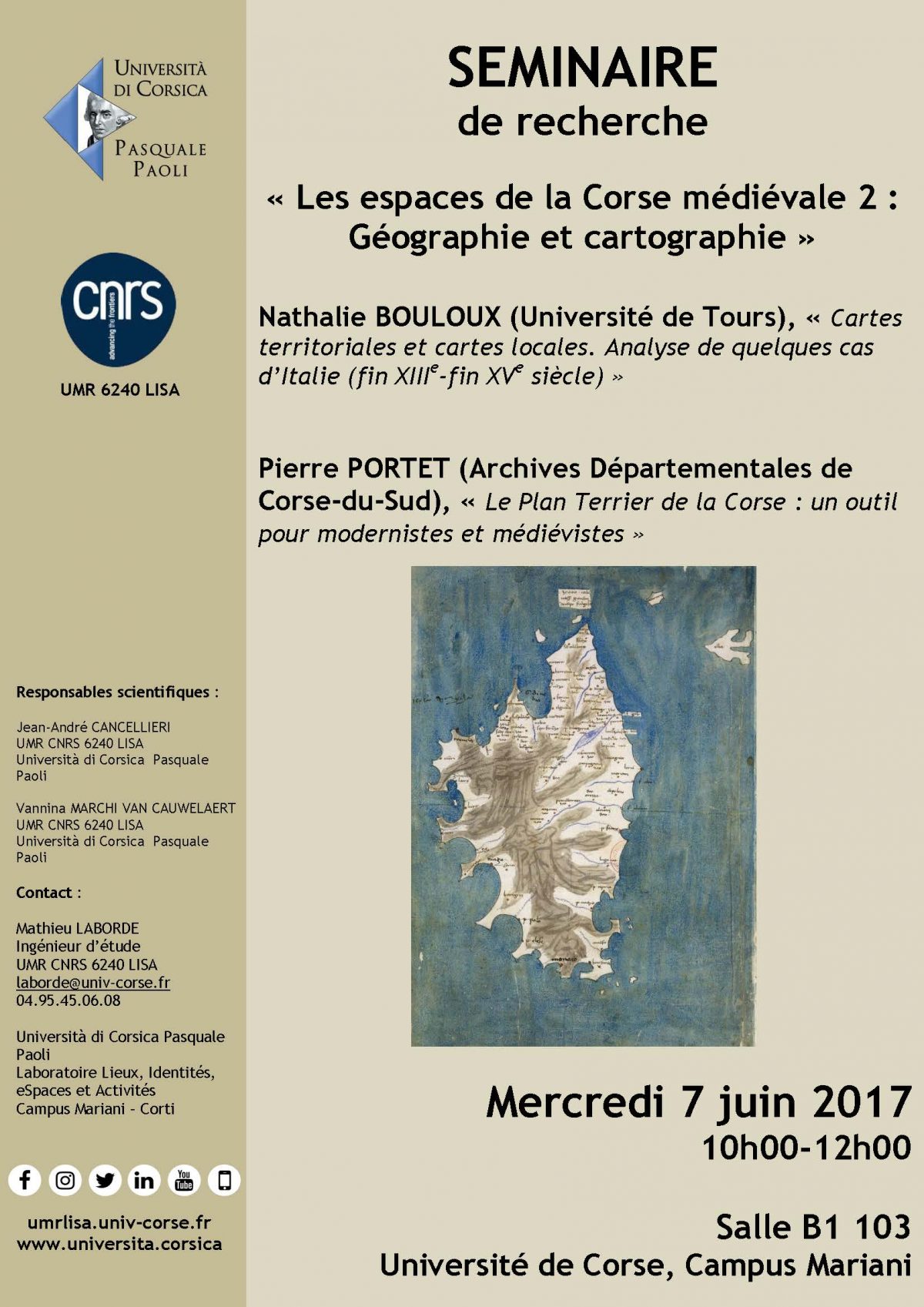 Séminaire de recherche « Les espaces de la Corse médiévale 2 : géographie et cartographie »