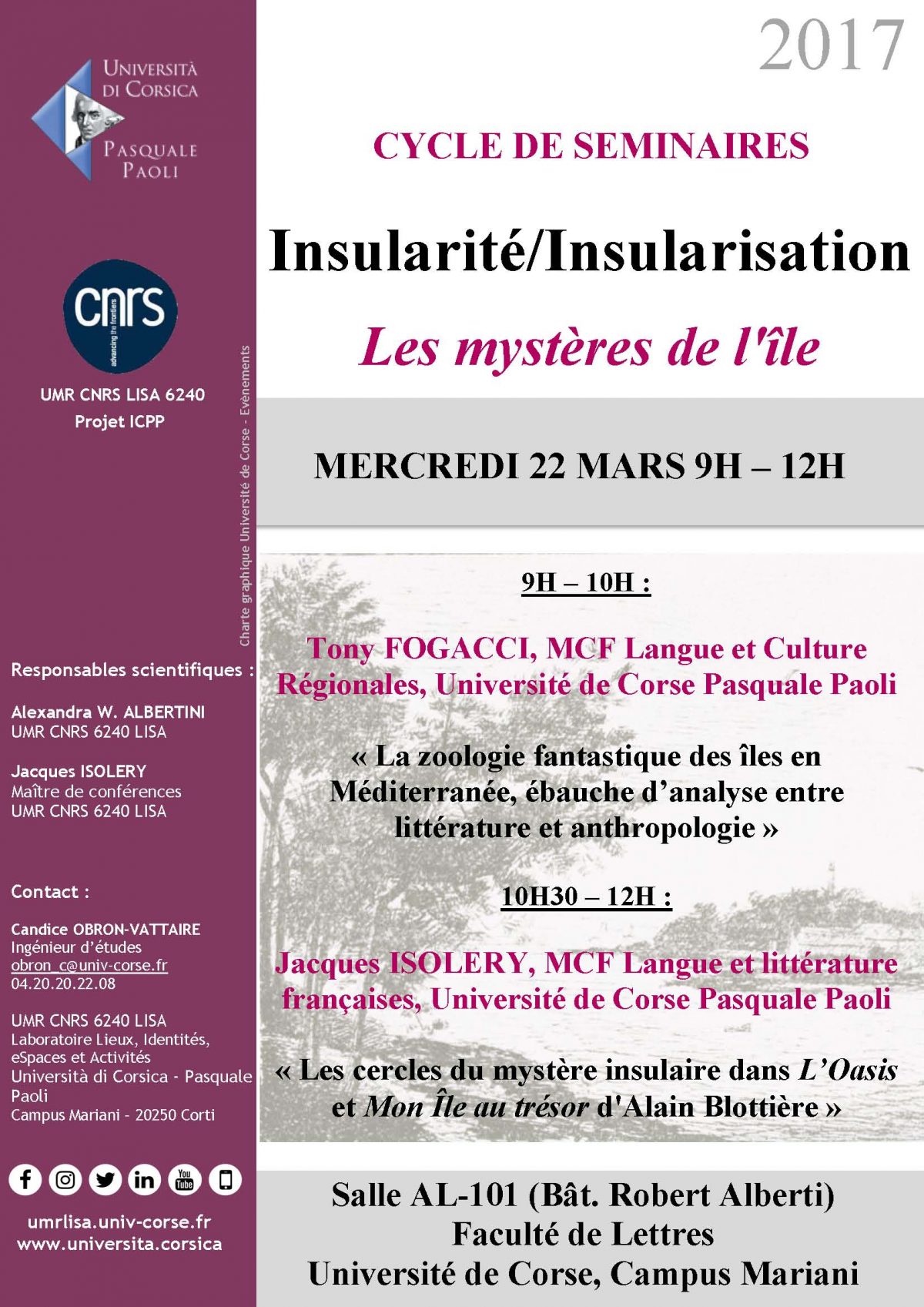 Cycle de séminaires « Insularité/Insularisation : Les mystères de l’île »