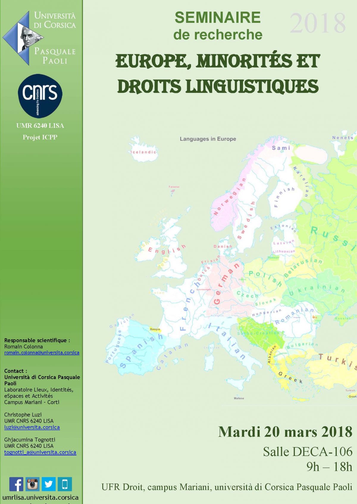 Séminaire de recherche « Europe, minorités et droits linguistiques »