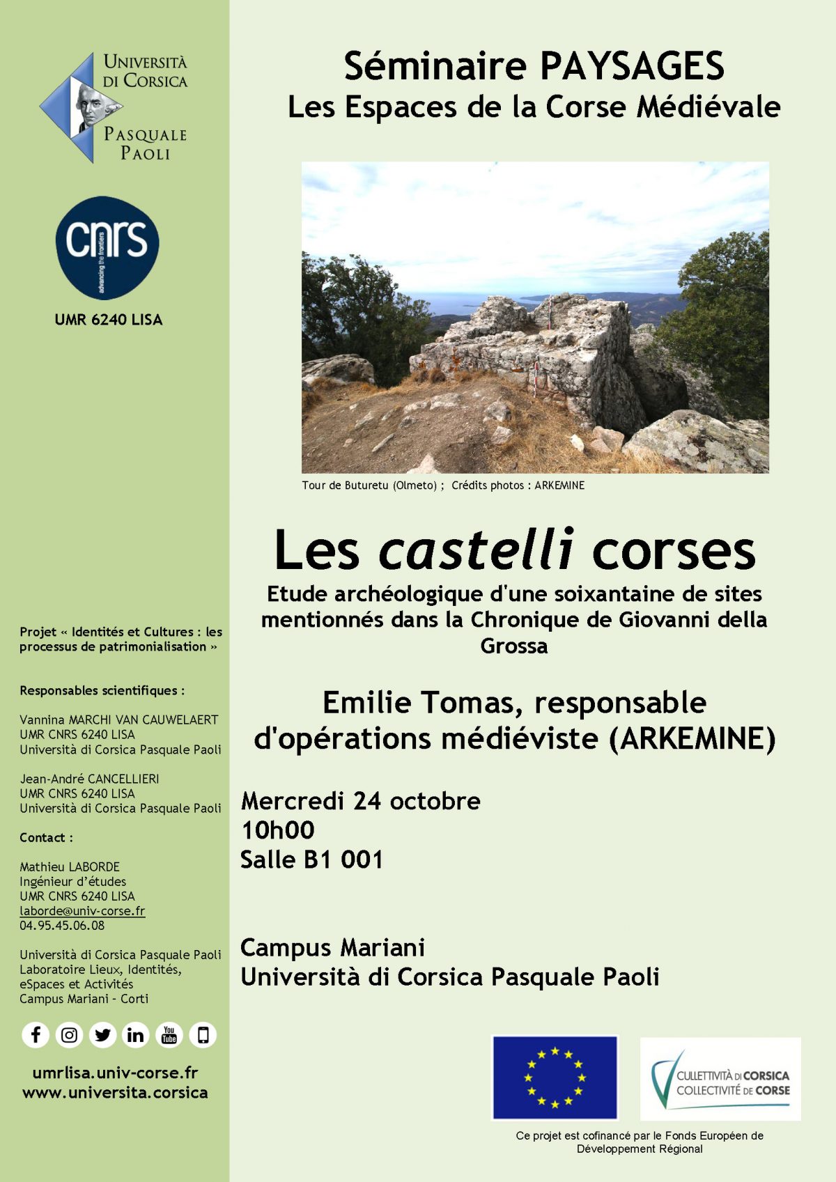 Séminaire « Les castelli corses. Etude archéologique d’une soixantaine de sites mentionnés dans la Chronique de Giovanni della Grossa »