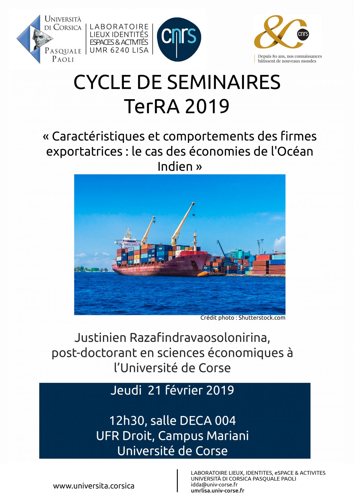 Séminaire interne TerRA 2019 – « Caractéristiques et comportements des firmes exportatrices : le cas des économies de l’Océan Indien »