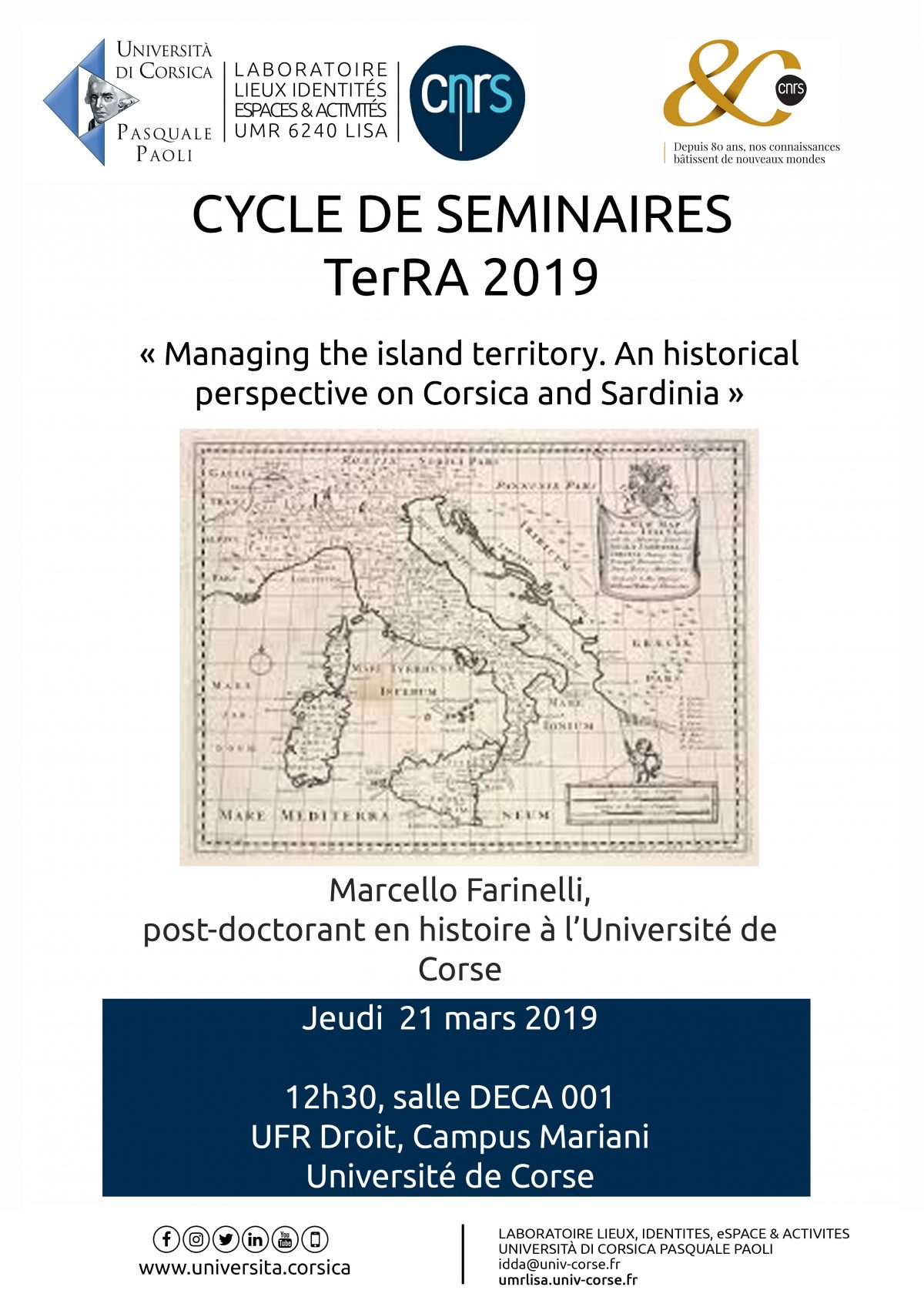 Cycle de séminaires TerRA – « Managing the island territory. An historical perspective on Corsica an Sardinia »