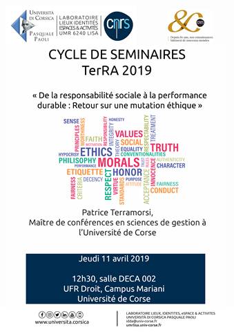 Cycle de séminaires TerRA 2019 – « De la responsabilité sociale à la performance durable : Retour sur une mutation éthique »