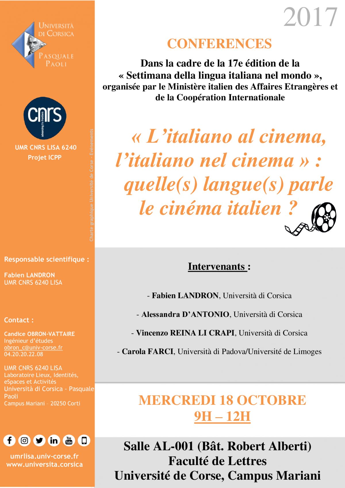 Conférences « « L’italiano al cinema, l’italiano nel cinema » :  quelle(s) langue(s) parle le cinéma italien ? »