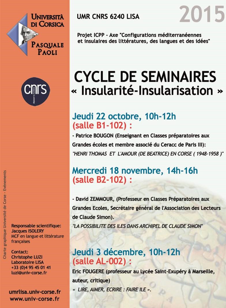 Cycle de séminaires « Insularité – Insularisation »