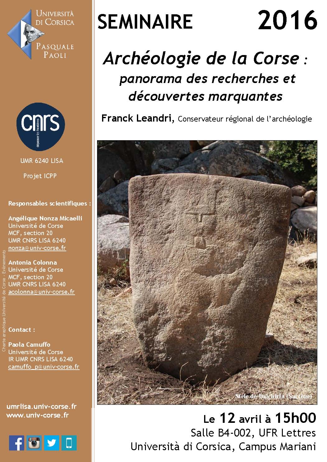 Séminaire « Archéologie de la Corse : panorama des recherches et découvertes marquantes »