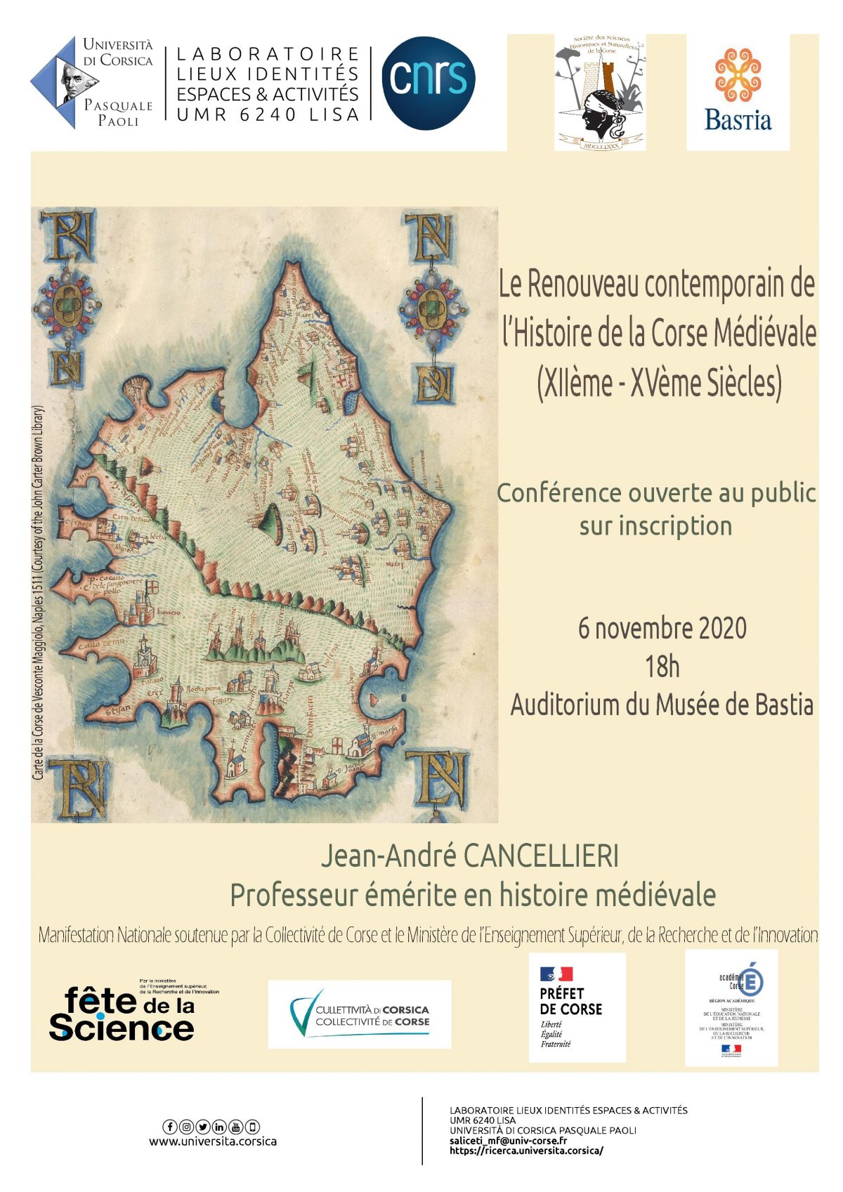 ANNULEE – Conférence « Le renouveau contemporain de l’histoire de la Corse médiévale (XIIe-XVe siècles) »/Fête de la Science 2020