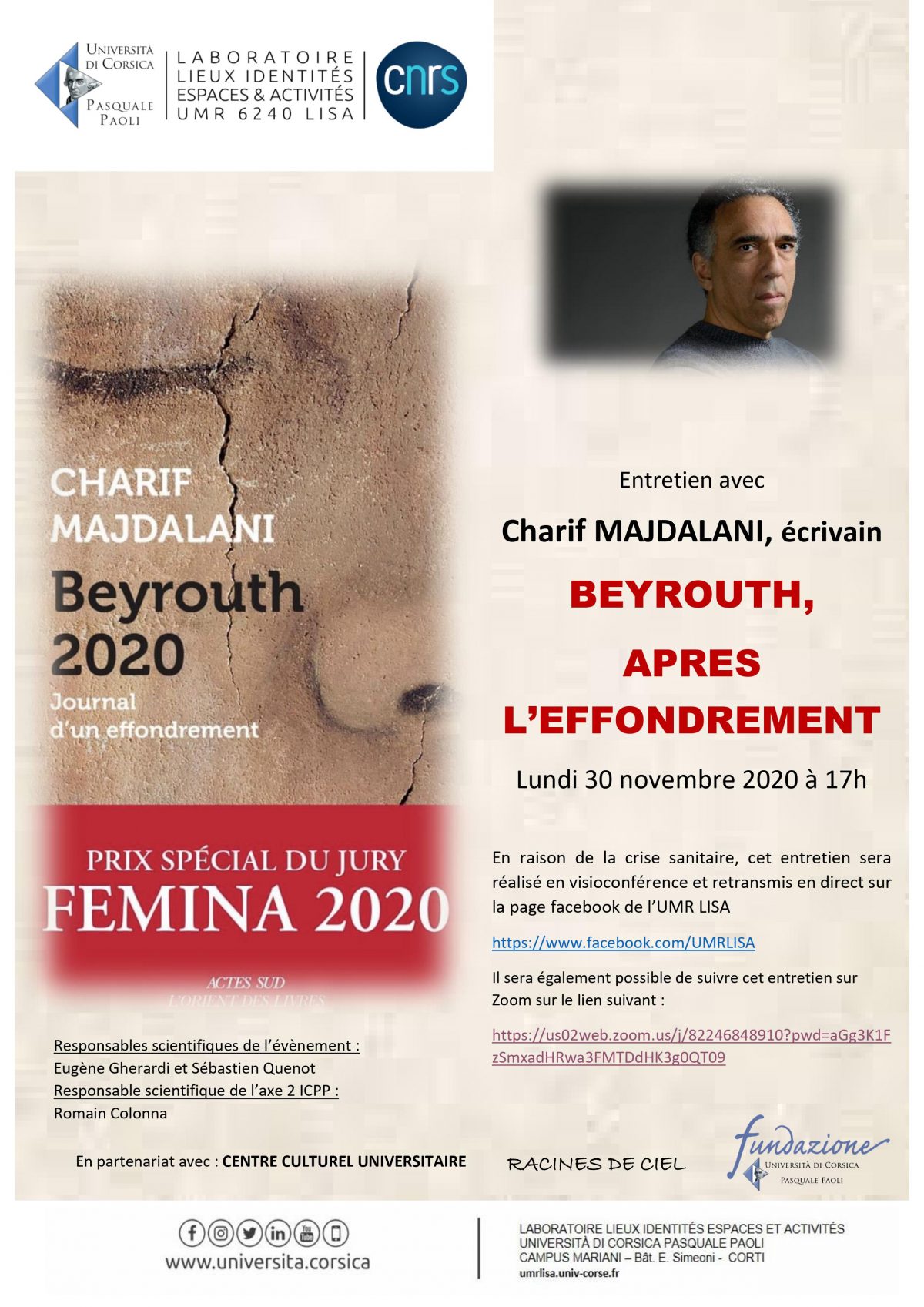 Charif MAJDALANI, écrivain libanais, Prix Femina 2020