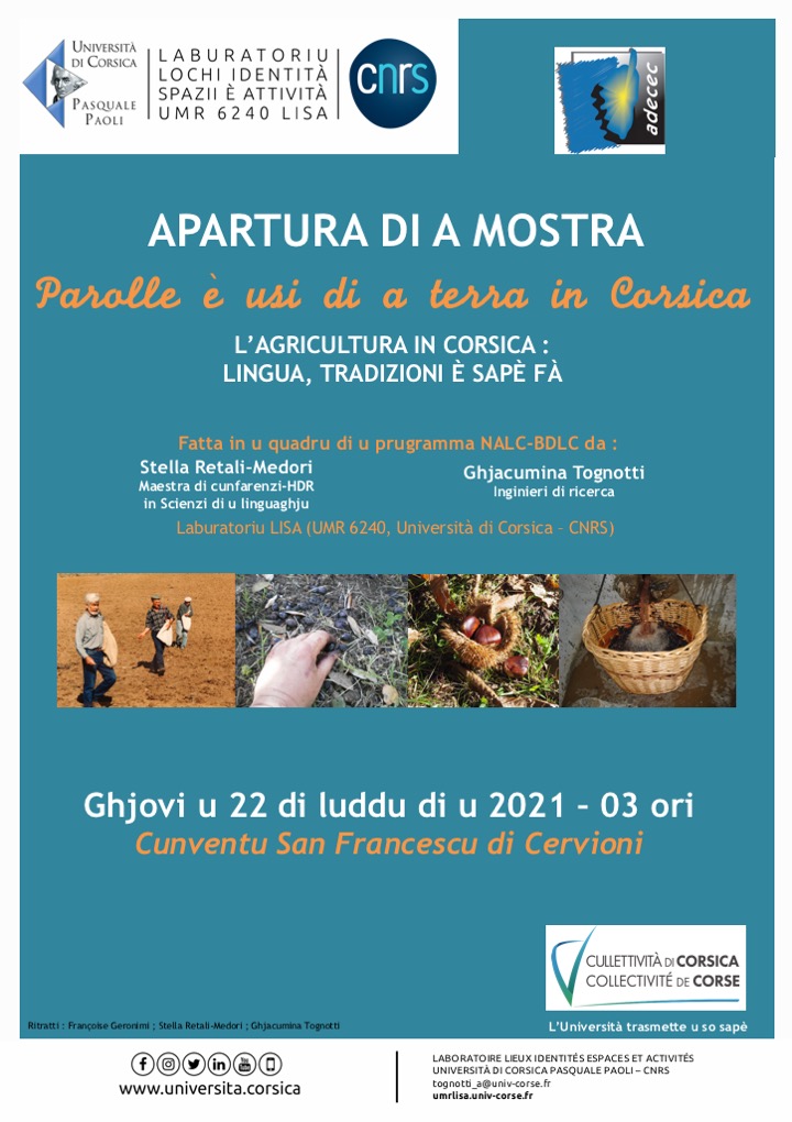 PAROLLE E USI DI A TERRA IN CORSICA L’agriculture en Corse : langue, traditions et savoir-faire