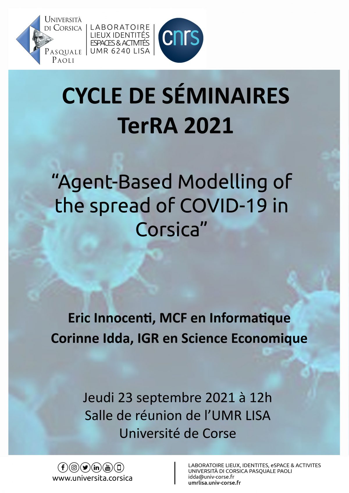 Séminaire « Agent-Based Modelling of the spread of COVID-19 in Corsica »