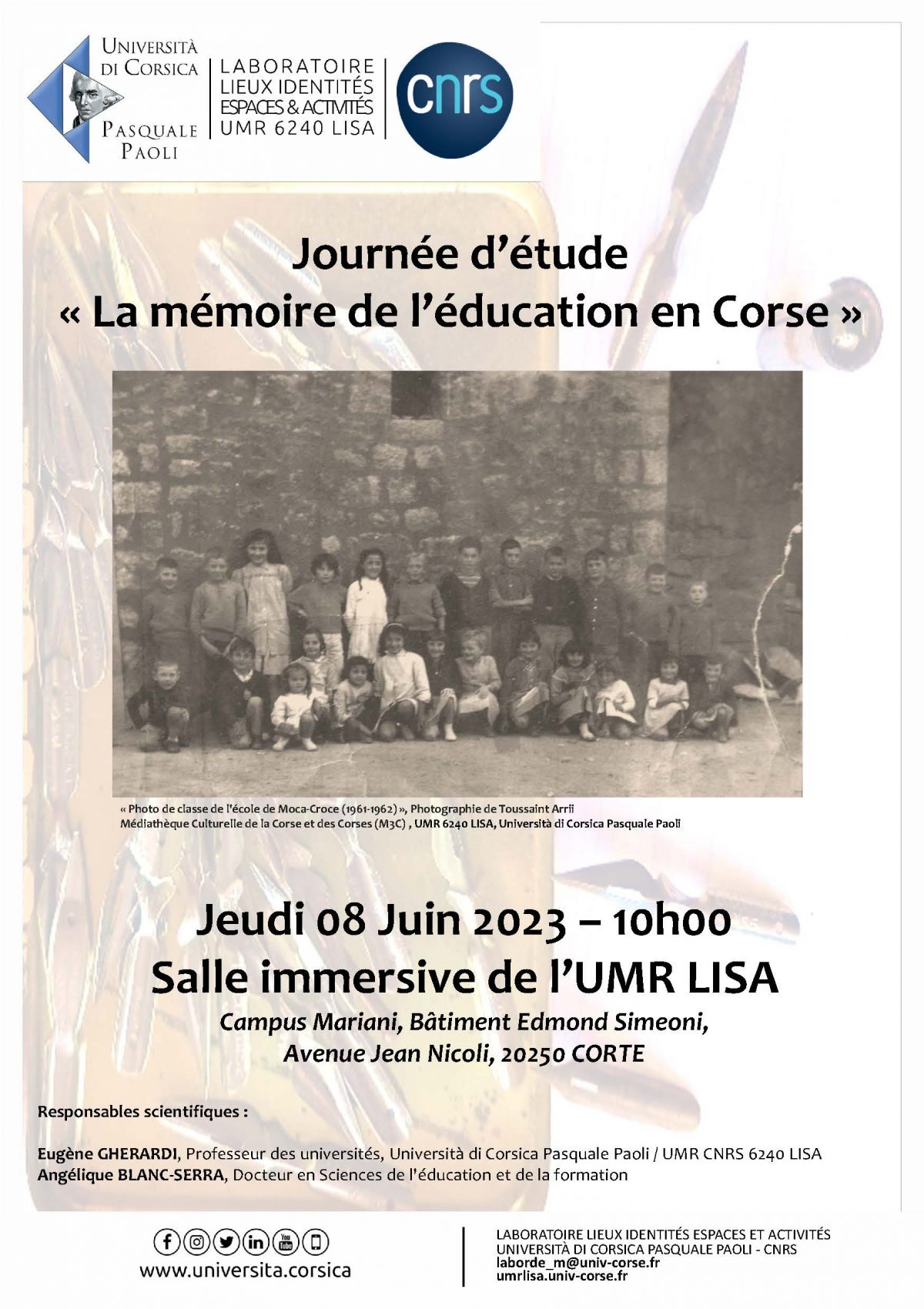 Journée d’étude « La mémoire de l’éducation en Corse »