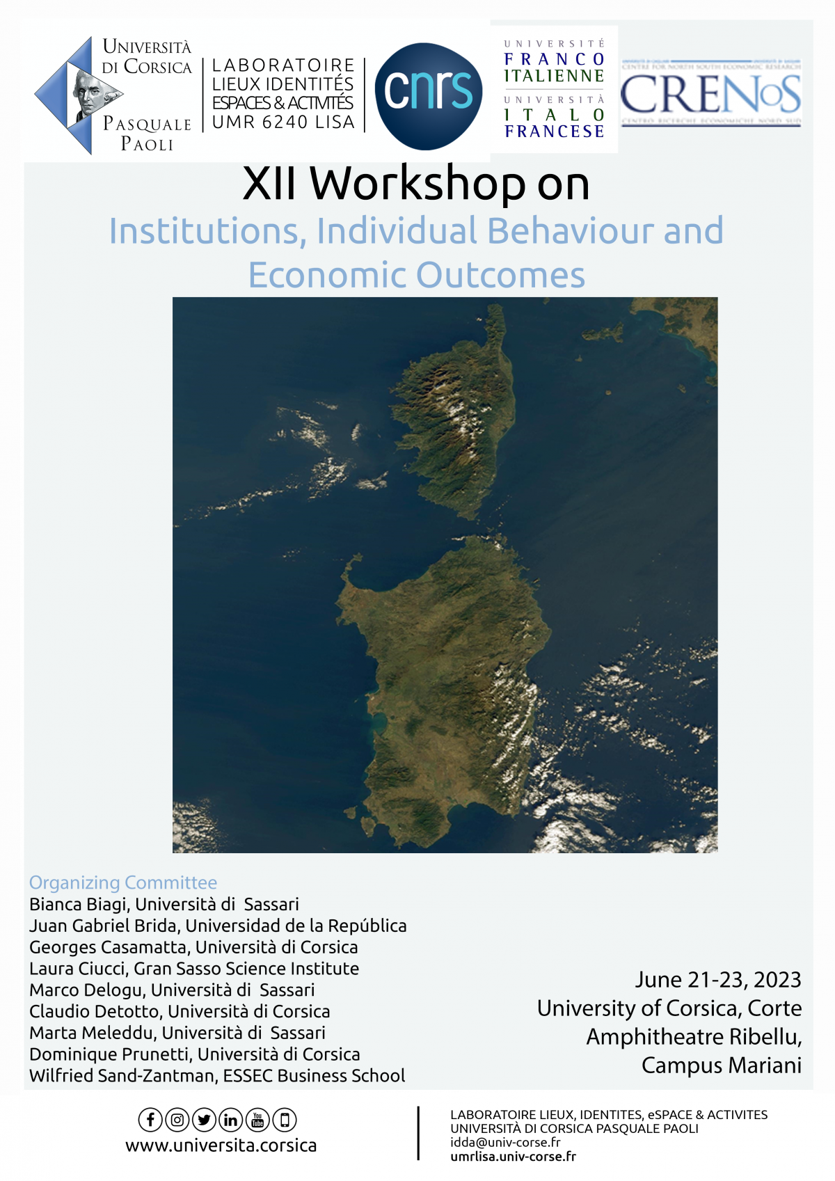 XII Workshop on Institutions, Individual Behaviour and Economic Outcomes