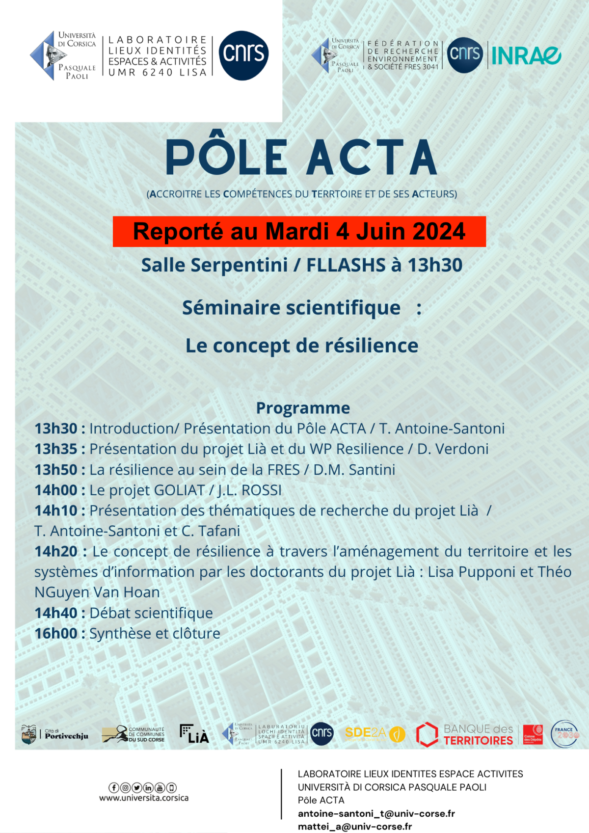 PÔLE ACTA : séminaire scientifique autour de la notion de résilience.