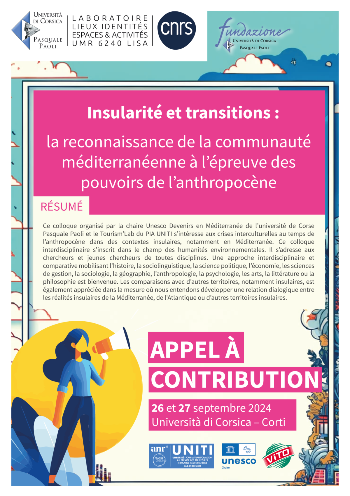 Appel à contributions pour le colloque : « Insularité et transitions » organisé le 26 et 27 septembre 2024 à Università di Corsica, Corti.