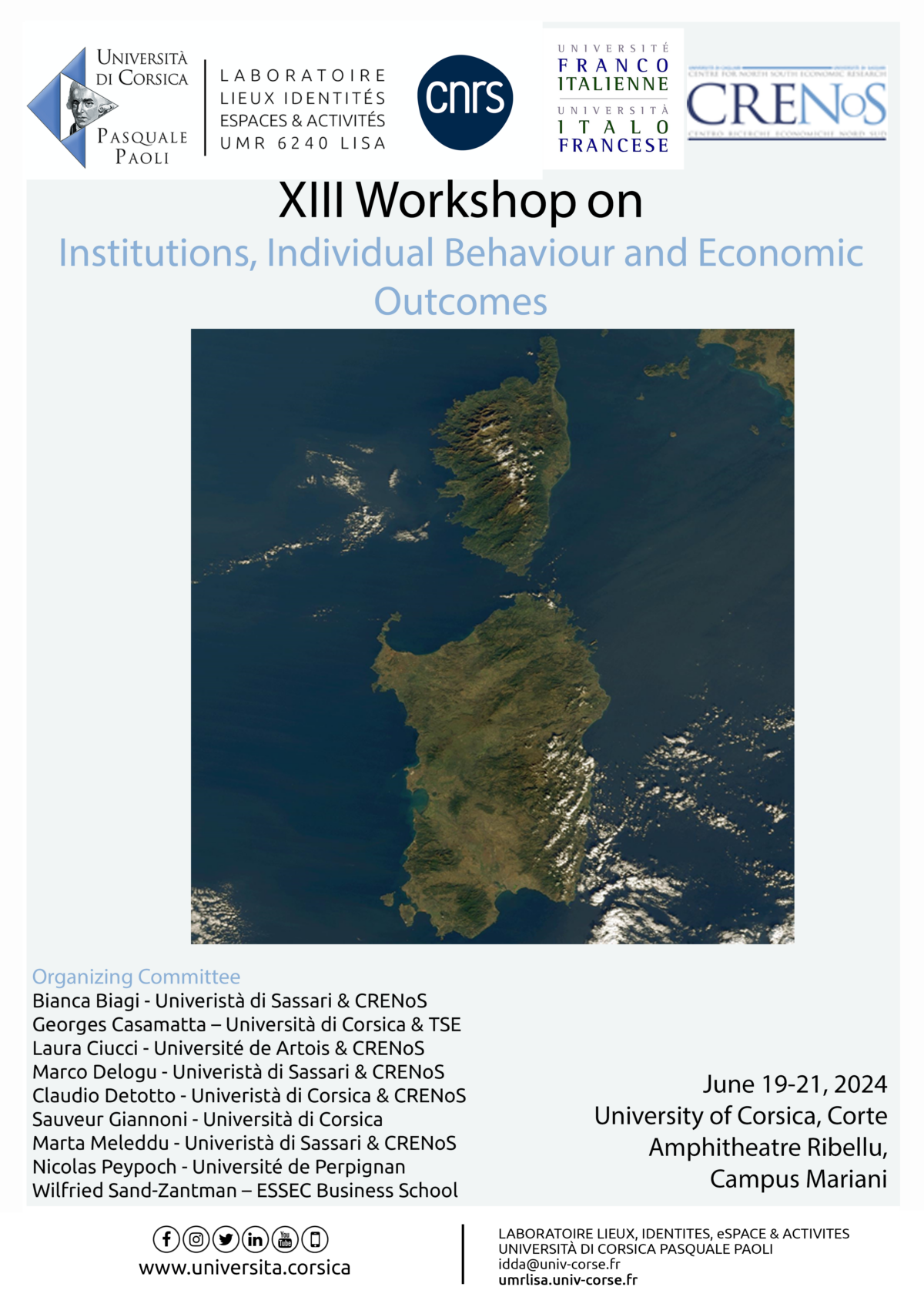 XIII Workshop IBEO on Institutions, Individual Behaviour and Economic Outcomes